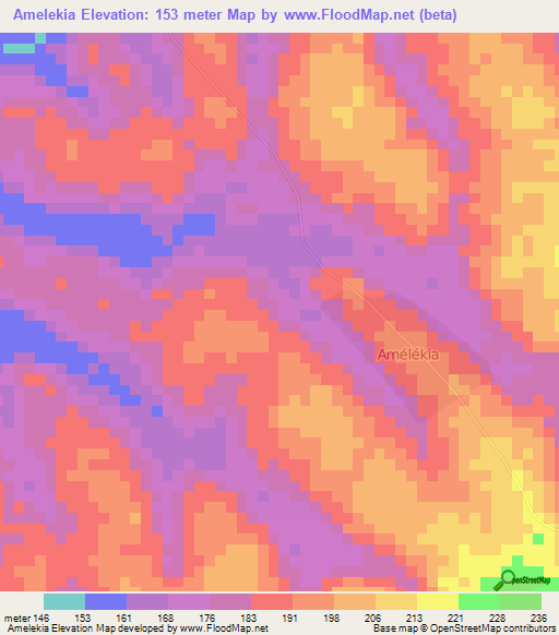 Amelekia,Ivory Coast Elevation Map