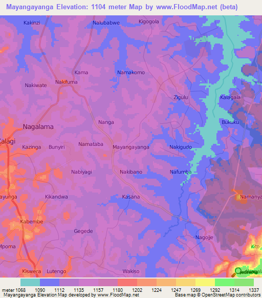 Mayangayanga,Uganda Elevation Map