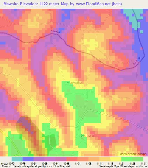 Mawoito,Uganda Elevation Map