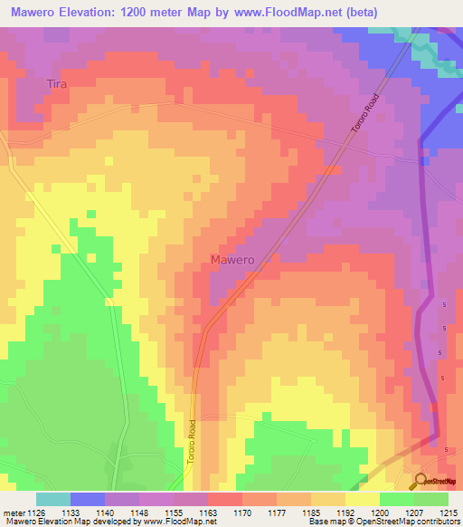 Mawero,Uganda Elevation Map