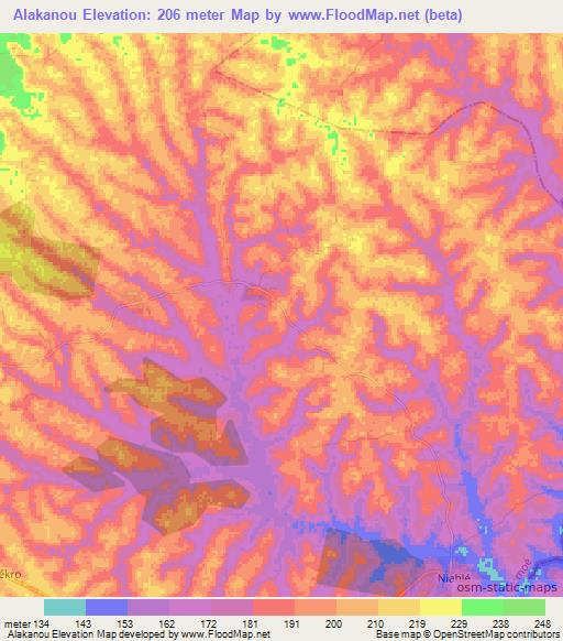 Alakanou,Ivory Coast Elevation Map