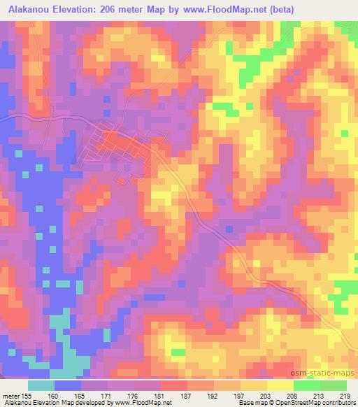 Alakanou,Ivory Coast Elevation Map