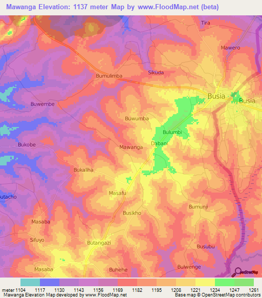 Mawanga,Uganda Elevation Map