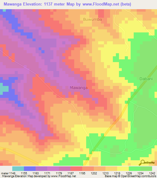 Mawanga,Uganda Elevation Map