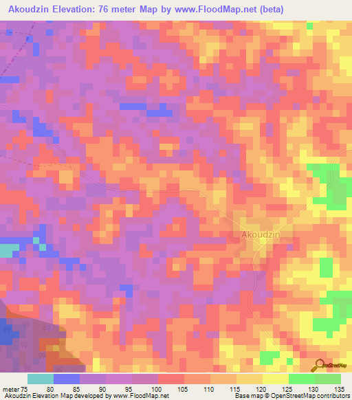 Akoudzin,Ivory Coast Elevation Map
