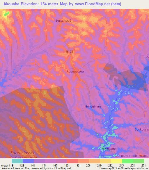 Akouaba,Ivory Coast Elevation Map