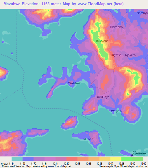 Mavubwe,Uganda Elevation Map