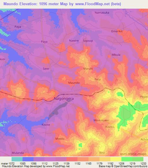 Maundo,Uganda Elevation Map