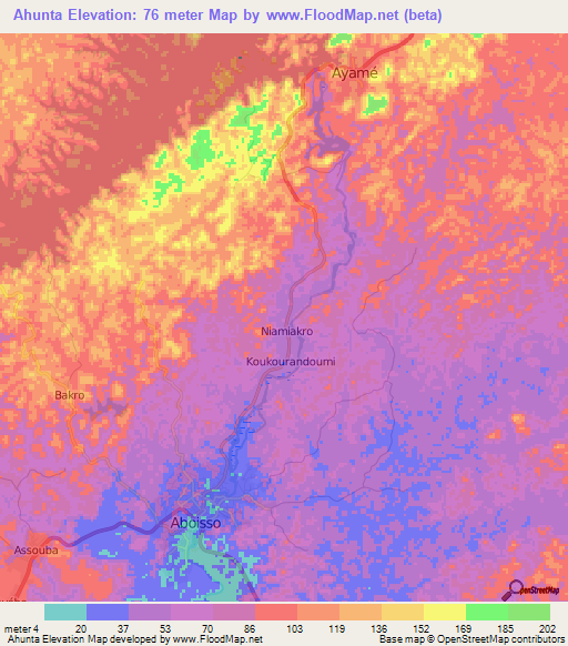 Ahunta,Ivory Coast Elevation Map