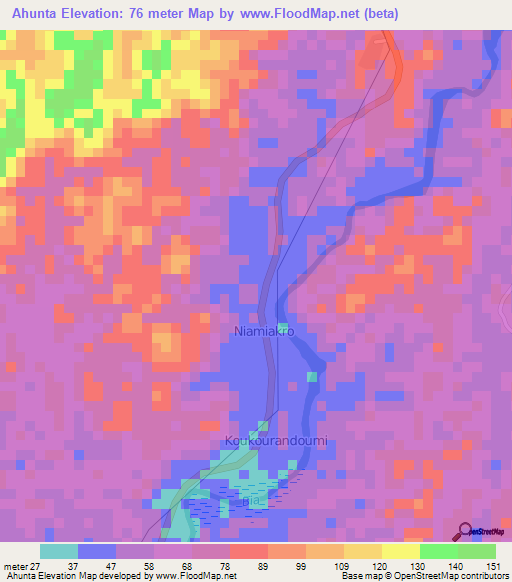 Ahunta,Ivory Coast Elevation Map