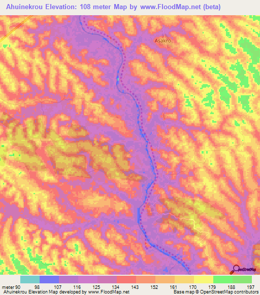 Ahuinekrou,Ivory Coast Elevation Map