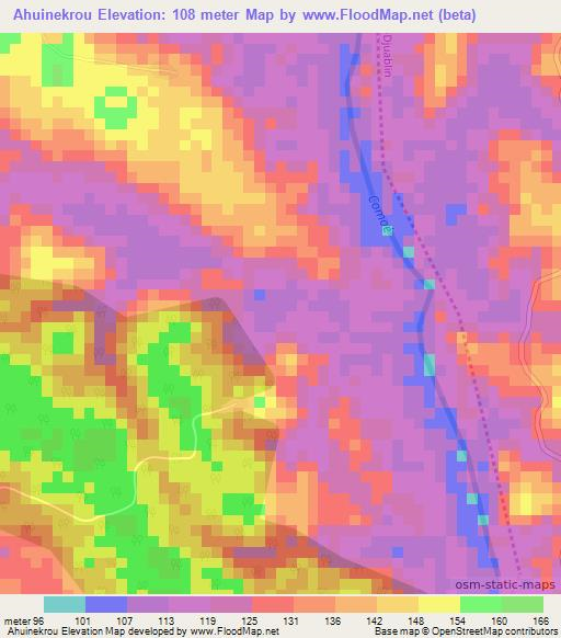 Ahuinekrou,Ivory Coast Elevation Map