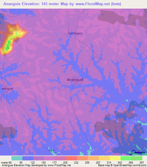 Ananguie,Ivory Coast Elevation Map
