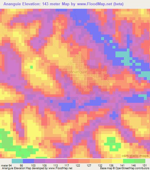 Ananguie,Ivory Coast Elevation Map