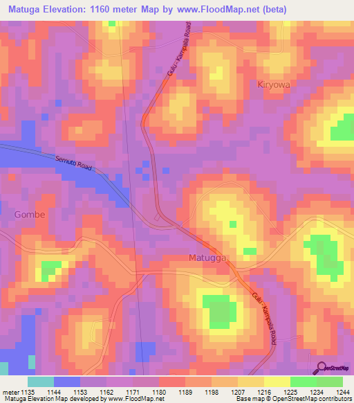 Matuga,Uganda Elevation Map