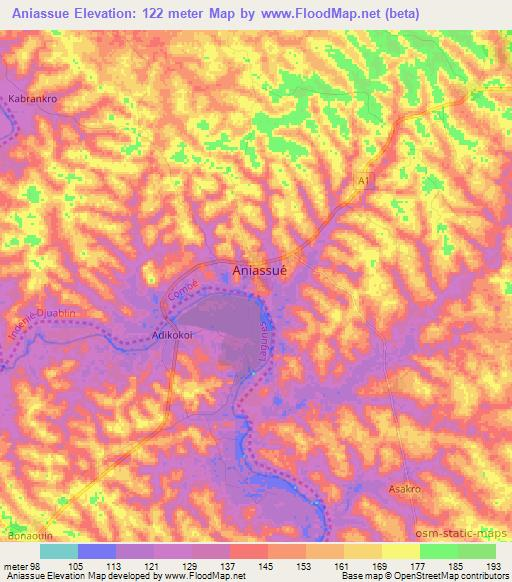 Aniassue,Ivory Coast Elevation Map
