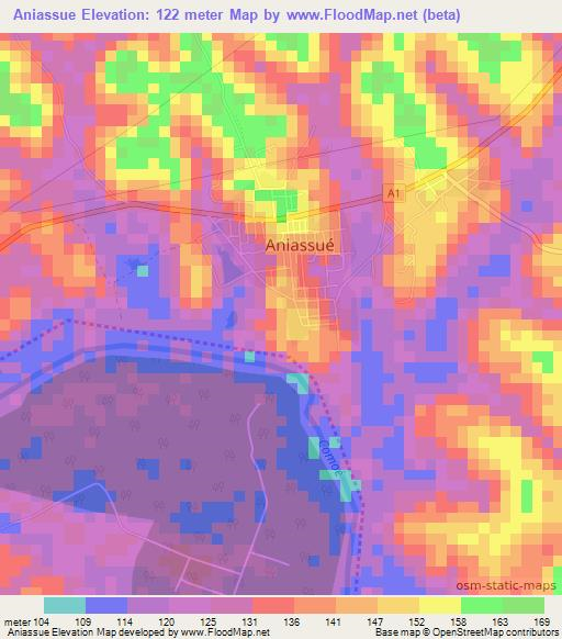 Aniassue,Ivory Coast Elevation Map