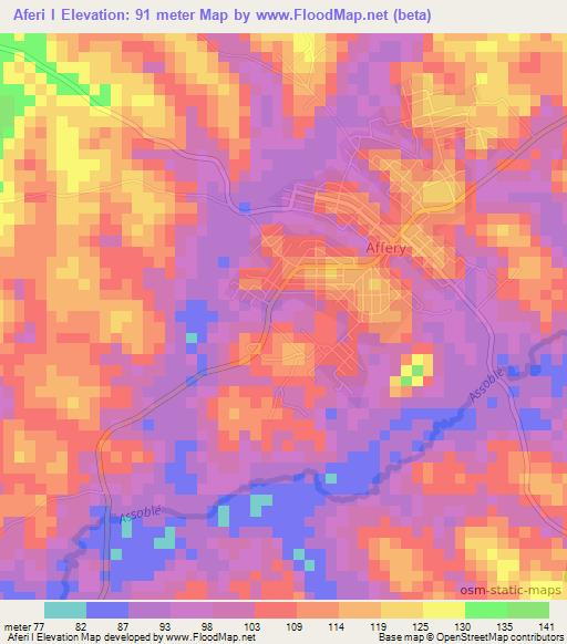 Aferi I,Ivory Coast Elevation Map