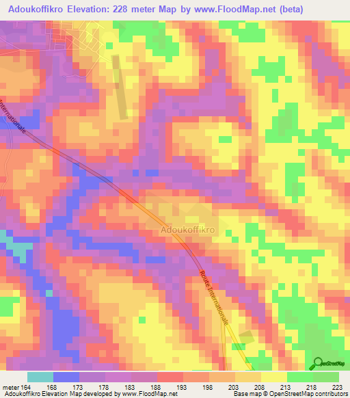 Adoukoffikro,Ivory Coast Elevation Map