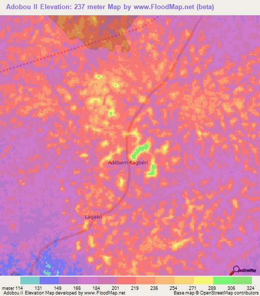 Adobou II,Ivory Coast Elevation Map