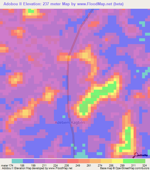 Adobou II,Ivory Coast Elevation Map