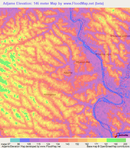 Adjame,Ivory Coast Elevation Map