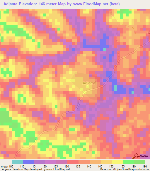 Adjame,Ivory Coast Elevation Map