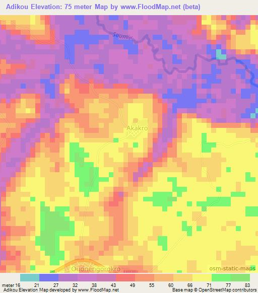 Adikou,Ivory Coast Elevation Map