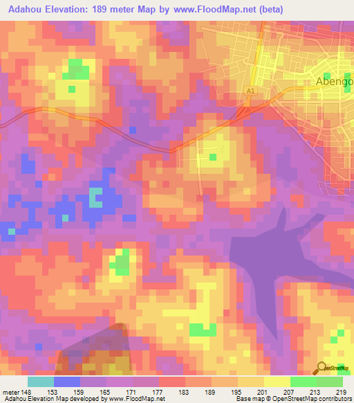 Adahou,Ivory Coast Elevation Map