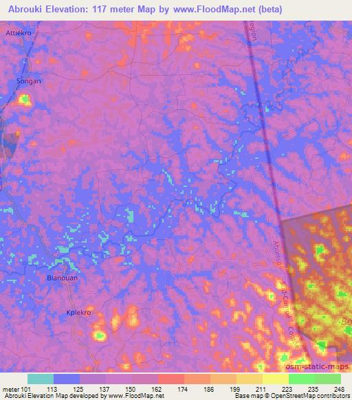 Abrouki,Ivory Coast Elevation Map