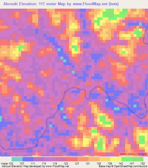 Abrouki,Ivory Coast Elevation Map