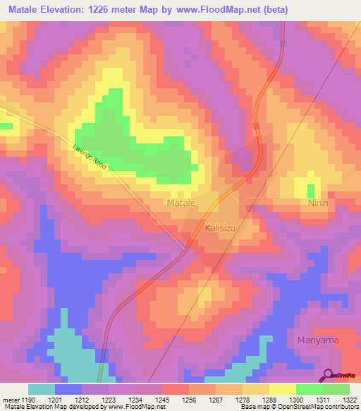 Matale,Uganda Elevation Map
