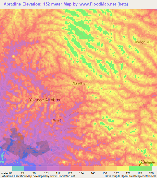 Abradine,Ivory Coast Elevation Map