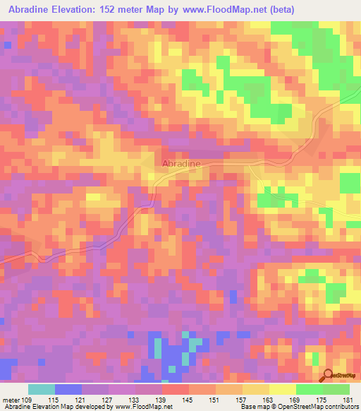 Abradine,Ivory Coast Elevation Map