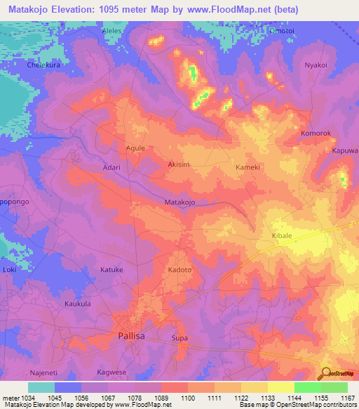 Matakojo,Uganda Elevation Map