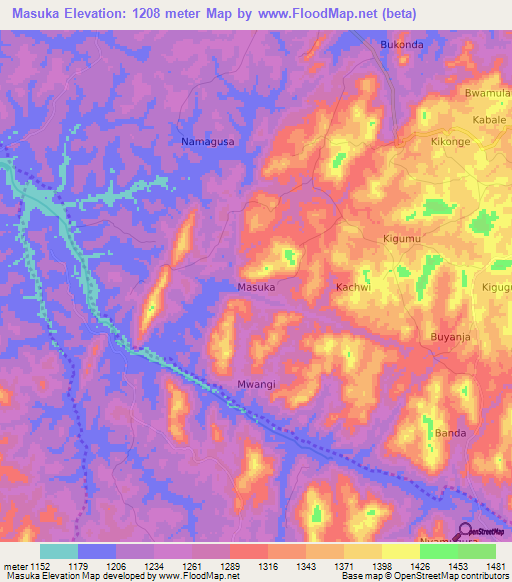 Masuka,Uganda Elevation Map