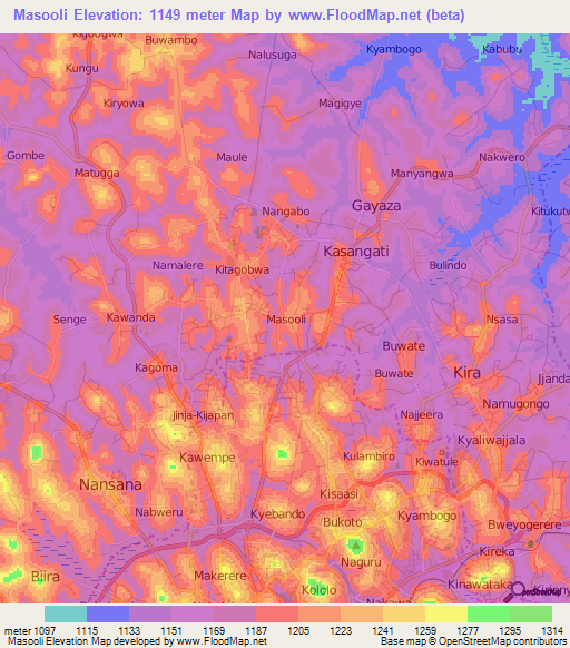 Masooli,Uganda Elevation Map