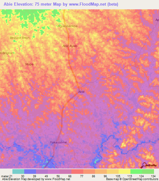 Abie,Ivory Coast Elevation Map