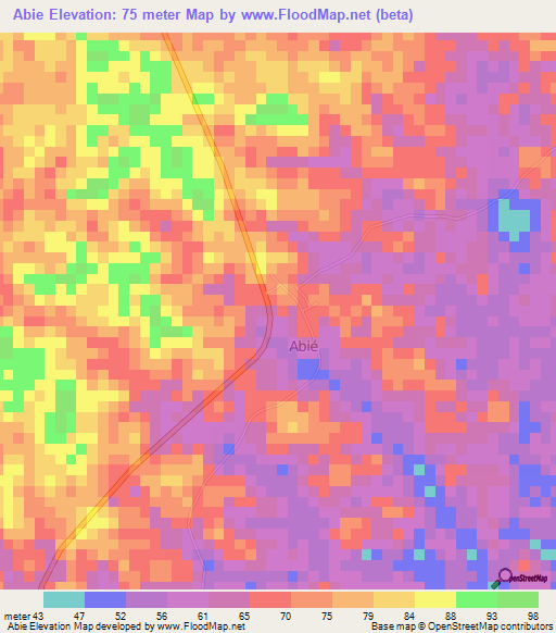 Abie,Ivory Coast Elevation Map