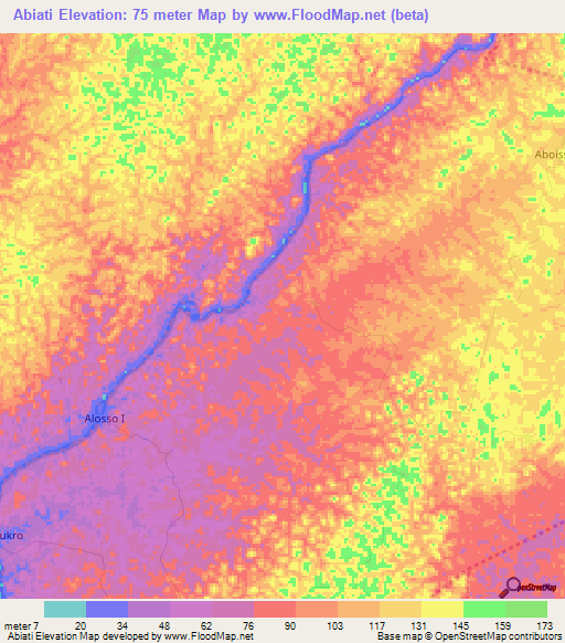 Abiati,Ivory Coast Elevation Map