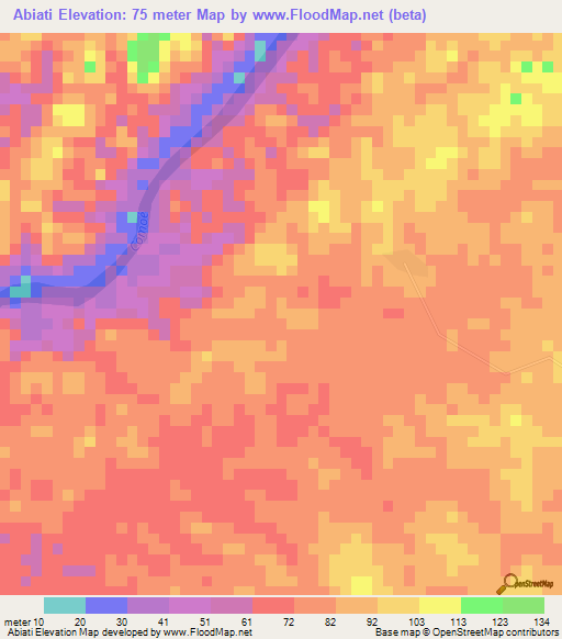 Abiati,Ivory Coast Elevation Map