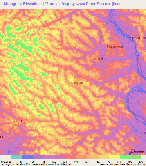 Abongoua,Ivory Coast Elevation Map