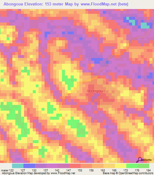 Abongoua,Ivory Coast Elevation Map
