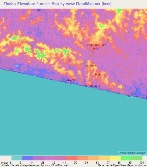 Zinabo,Ghana Elevation Map