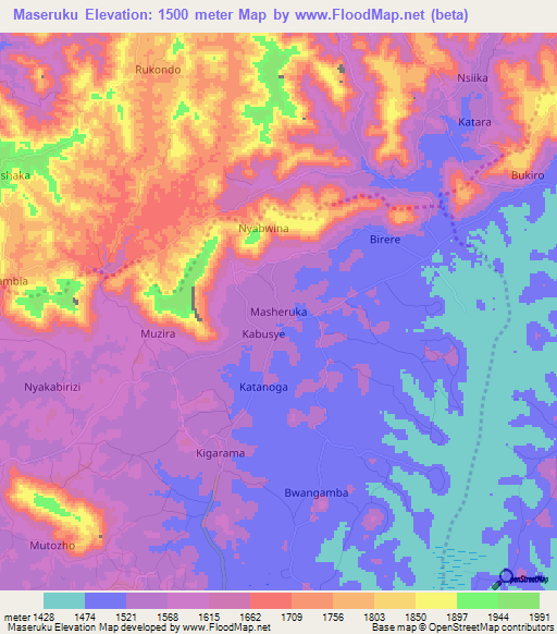Maseruku,Uganda Elevation Map