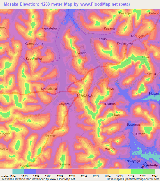 Masaka,Uganda Elevation Map