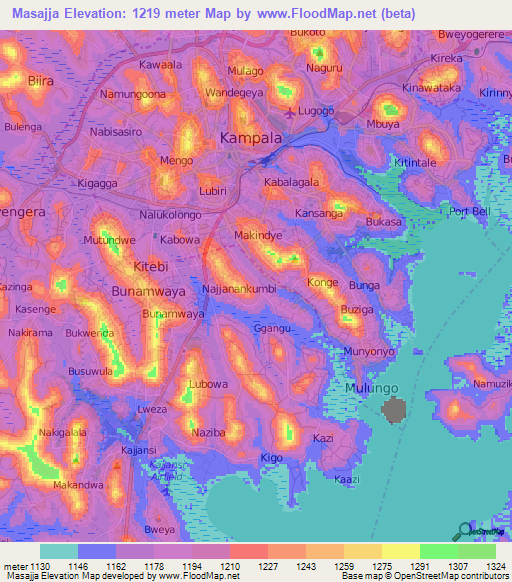 Masajja,Uganda Elevation Map