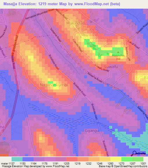 Masajja,Uganda Elevation Map