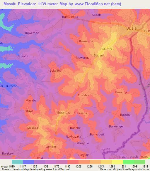 Masafu,Uganda Elevation Map