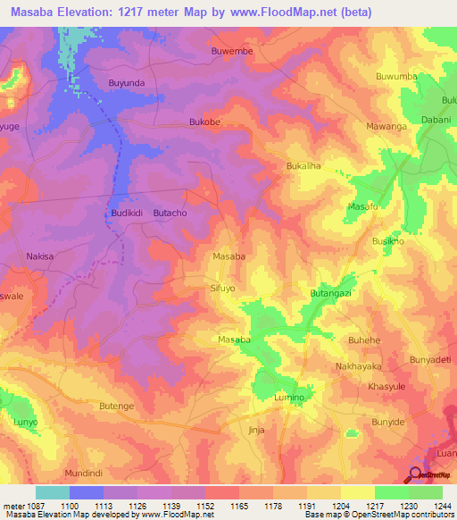 Masaba,Uganda Elevation Map